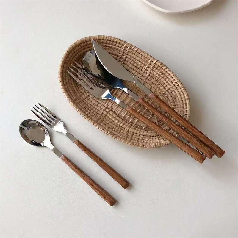 Stainless Steel Knife, Fork and Spoon Tableware Set Korean Internet Celebrity Long Handle Imitation Wooden Handle Exquisite Tableware Steak Knife and Fork Dessert Spoon Stainless Steel Knife, Fork and Spoon Tableware Set Korean Internet Celebrity Long Handle Imitation Wooden Handle Exquisite Tableware Steak Knife and Fork Dessert Spoon