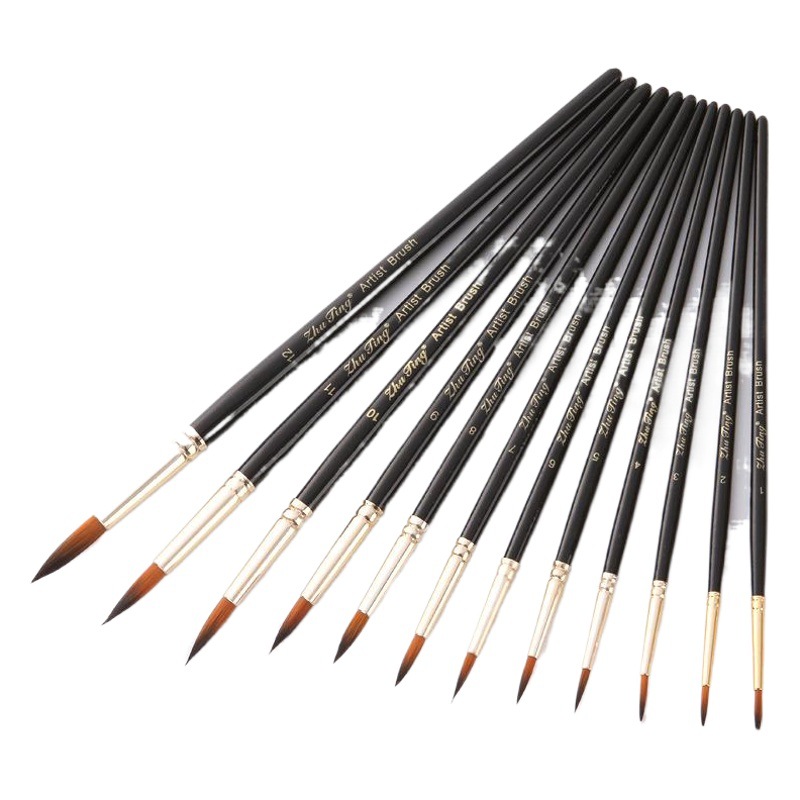 Cross-border 12 cepillo de pelo de nylon de dos colores cepillo de pelo de nylon frente redondo acuarela pintura pluma arte pintura cepillo