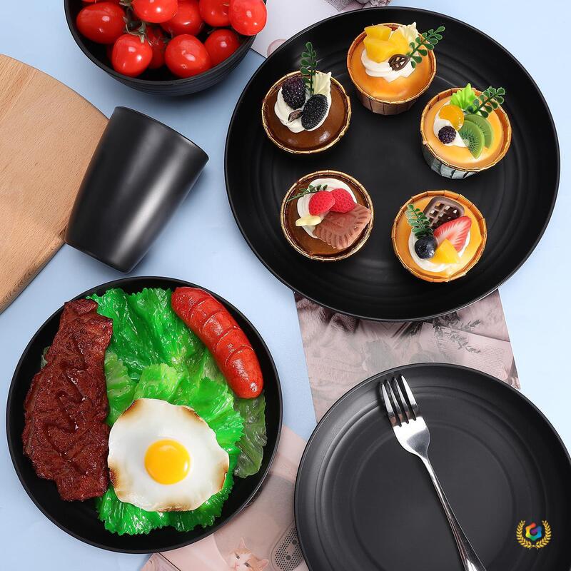 ♤ Amazon Black Dinner Plate Soup Bowl Cup Knife Fork Spoon Tableware Wheat Straw Set Camping Gift Set Wholesale