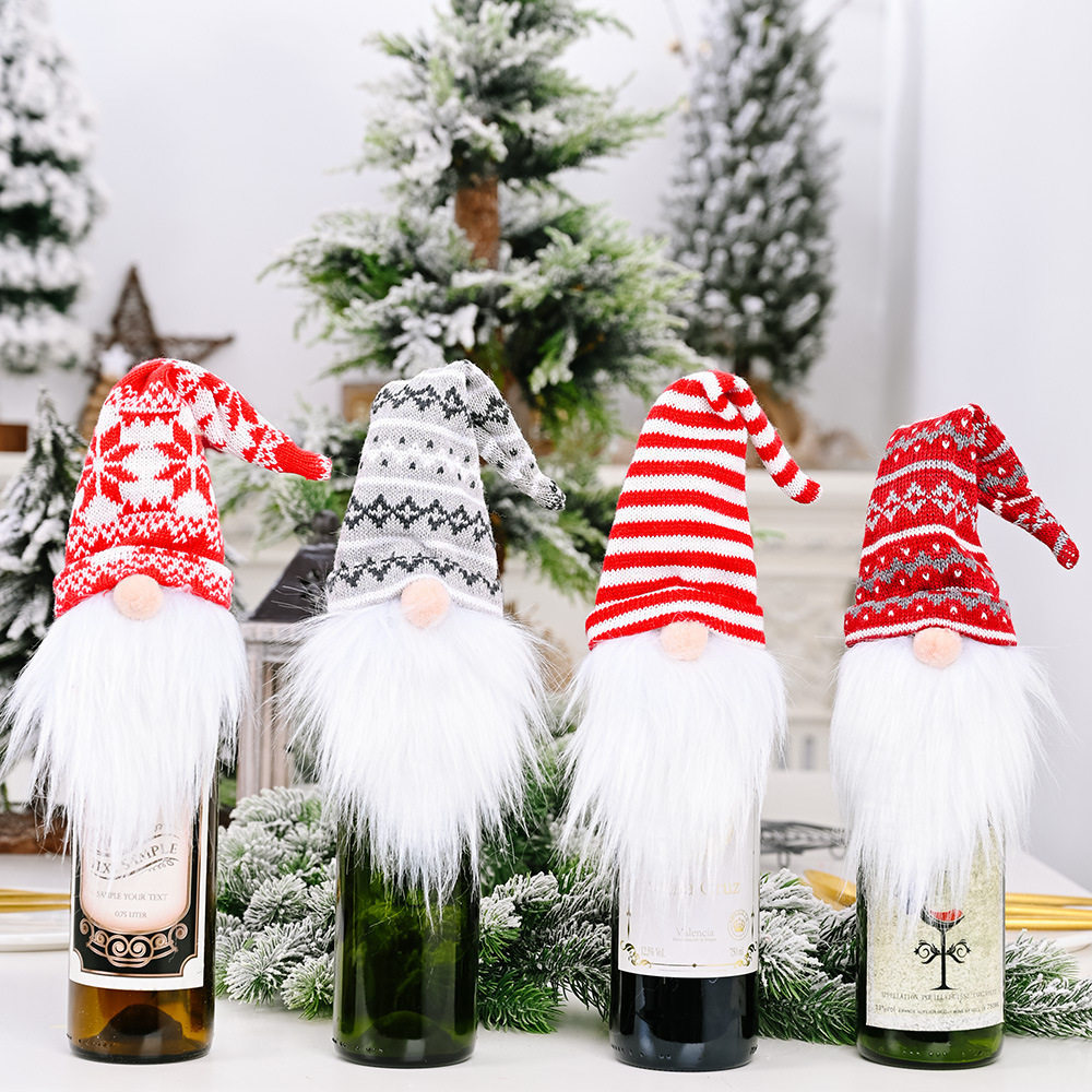 圣诞酒瓶套针织酒套红酒装饰品节日布置毛绒雪人啤酒套