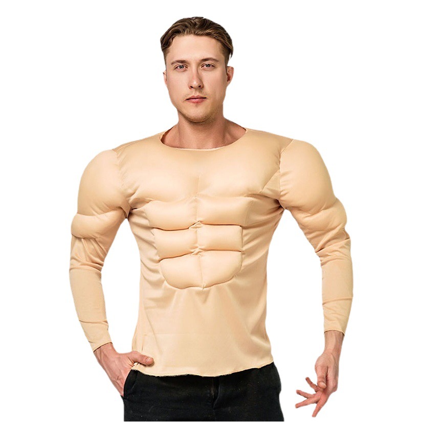 Camiseta de los hombres adultos del músculo juego de rol de Halloween transfronterizo falso músculo abdominal camiseta ropa de fiesta al por mayor
