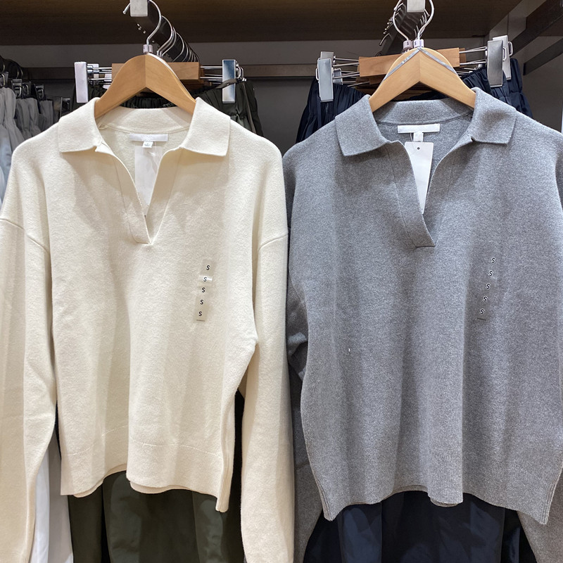 Japanese single women's 25 spring new silky cotton casual polo collar sweater sweater top 476548