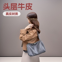2026新款头层牛皮波士顿包简约质感牛皮单肩斜挎枕头包女百搭大容