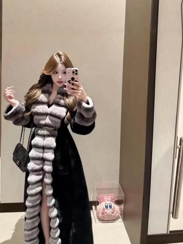 新款貂绒皮草大衣女中长款毛毛外套时尚名媛冬季保暖大衣|undefined