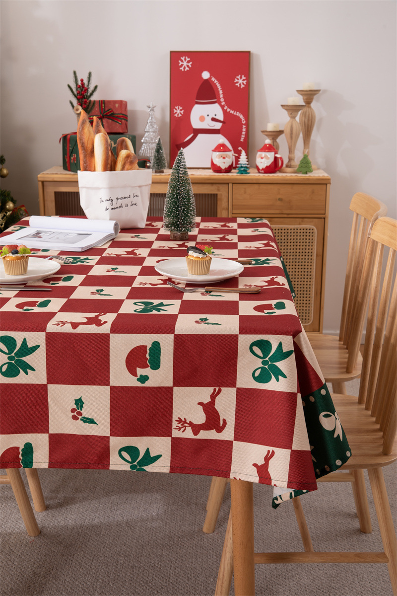Tovaglia natalizia con bandiera da tavolo stampata in poliestere impermeabile, decorazione natalizia, con fiocco di neve e fiore di alce_voghion.com