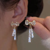 Zirconium with bow, crystal earings, fashionable earrings, design silver needle, micro incrustation, trend of season