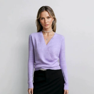 羊毛混纺设计感小众交叠V领针织衫女长袖秋冬季女装显瘦女式毛衣