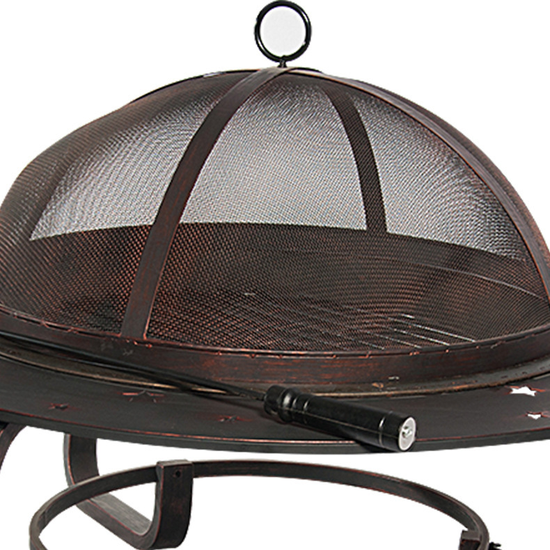 复古欧美款三脚铁艺木炭烤火炉子 多功能家用取暖器花园户外暖炉