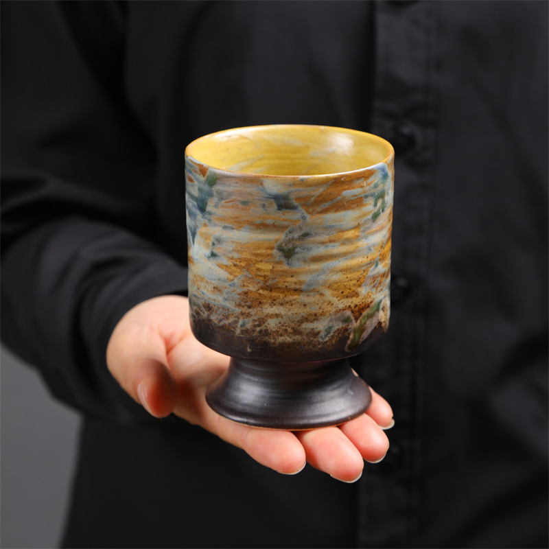 Vintage-Becher mit Graffiti, ofengedrehter Becher, hochwertige rustikale Keramiktasse für Kaffee und Frühstück, kreative Vintage-Tasse für Nachmittagstee_voghion.com