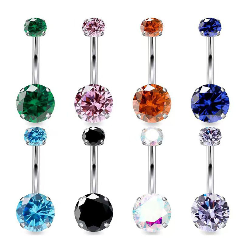 F136 Titanium Alloy Internally Threaded Navel Ring with 5A Zircon Ends - G23 Titanium Heart Rhombus Belly Button Ring detail image 4