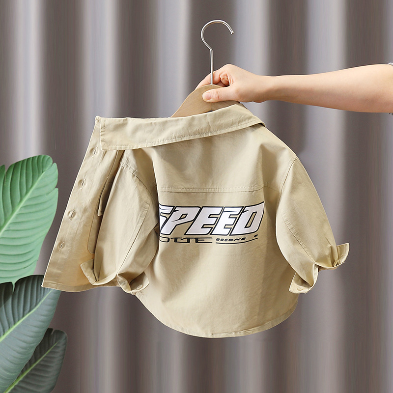 7613 chaquetas de primavera para niños, ropa de trabajo coreana para niños de estilo occidental, camisas de manga larga, impresión de letras de moda de primavera y otoño