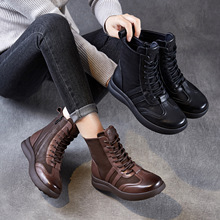 头层牛皮马丁靴靴女2025秋新款复古休闲百搭短筒系带真皮德训女鞋