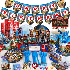 ロボットrobloxバーチャルワールドパーティー用品紙皿ティッシュキャップ三角旗ストローケーキホルダー紙コップ