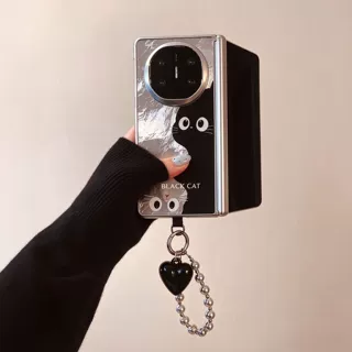 可爱黑猫锡纸纹适用华为MateX7折叠屏手机壳MateX6包中轴X5保护套
