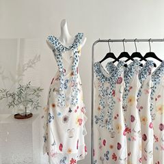 「Xinxing」甘い桃 yikett ガーデン プリント ドレス女性の夏の美しいドーパミン女性の小さなスカート