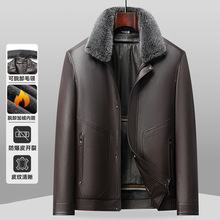 仿绵羊皮皮毛一体皮衣男式秋冬脱卸内胆皮夹克男士爸爸装皮衣外套