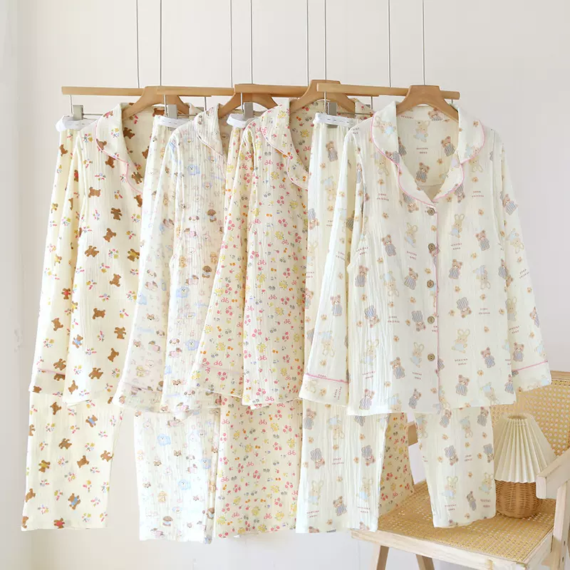 带胸垫月子服纯棉孕妇睡衣春秋季产后哺乳长袖宽松吸汗家居服套装