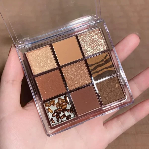 DIKALU Crispy Rice Nine-color Eyeshadow Glitter Pearlescent Matte Acrylic Transparent Nine-color Eyeshadow Plate Earth Color