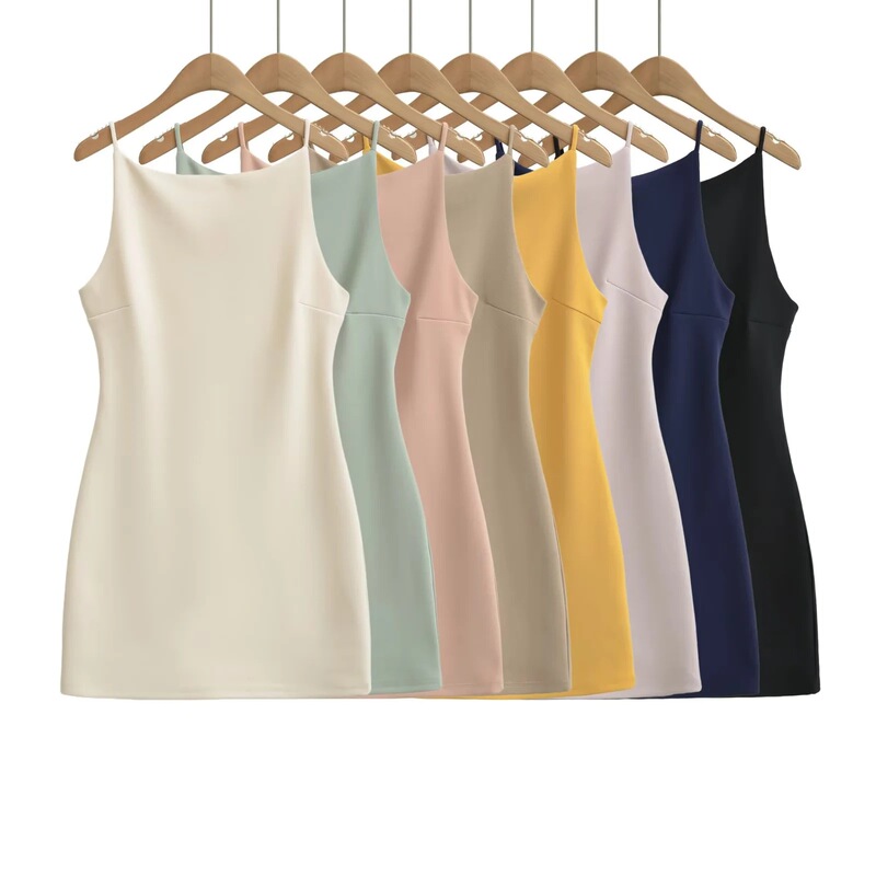 Rachel's Short Spaghetti Strap Waist-Cinching Slip Dress for Women, Double-Sided Textured, Slim-Fit, Sleeveless, Bodycon Mini Dress Rachel's Short Spaghetti Strap Waist-Cinching Slip Dress for Women, Double-Sided Textured, Slim-Fit, Sleeveless, Bodycon Mini Dress
