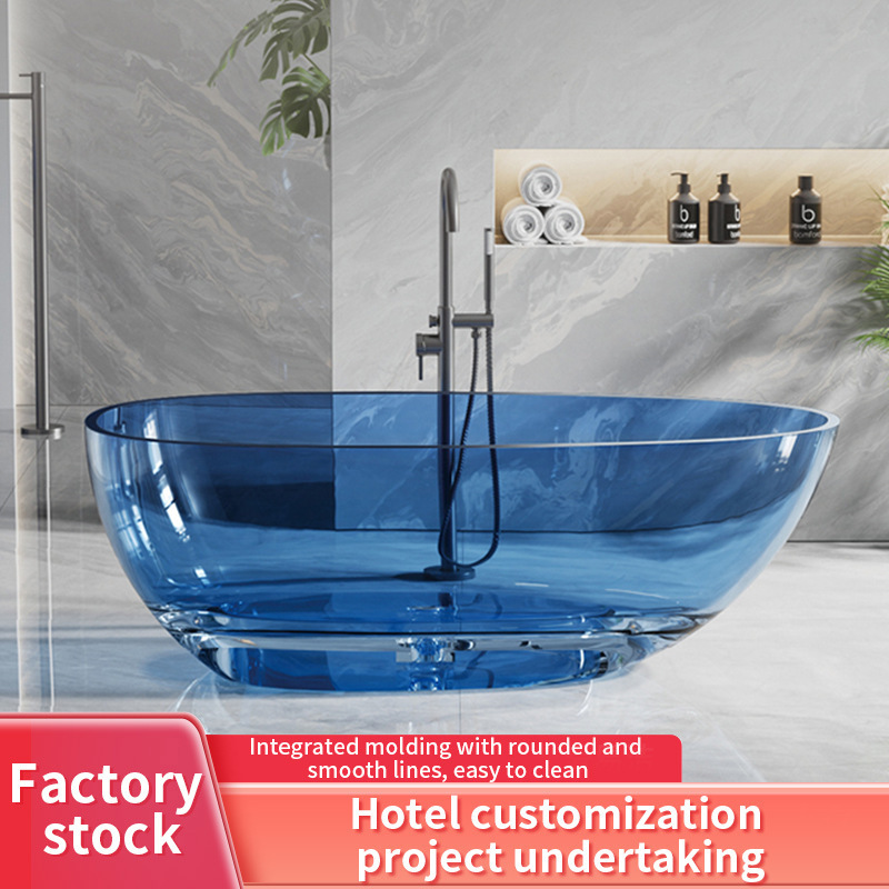 Small Apartment Bath Transparent Resin Bathtub Household Adult Freestanding Crystal Transparent Resin Thin Edge Bathtub Cross-border