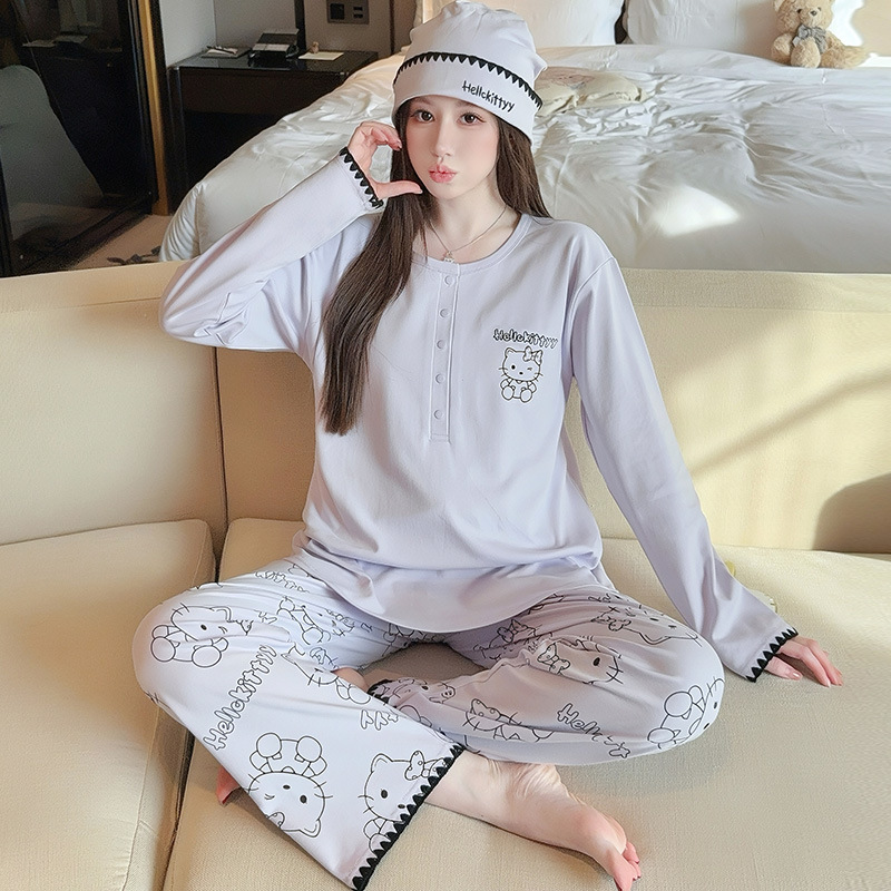 条纹崽吸汗纯棉月子服夏薄款哺乳睡衣产后喂奶孕妇家居服春秋套装