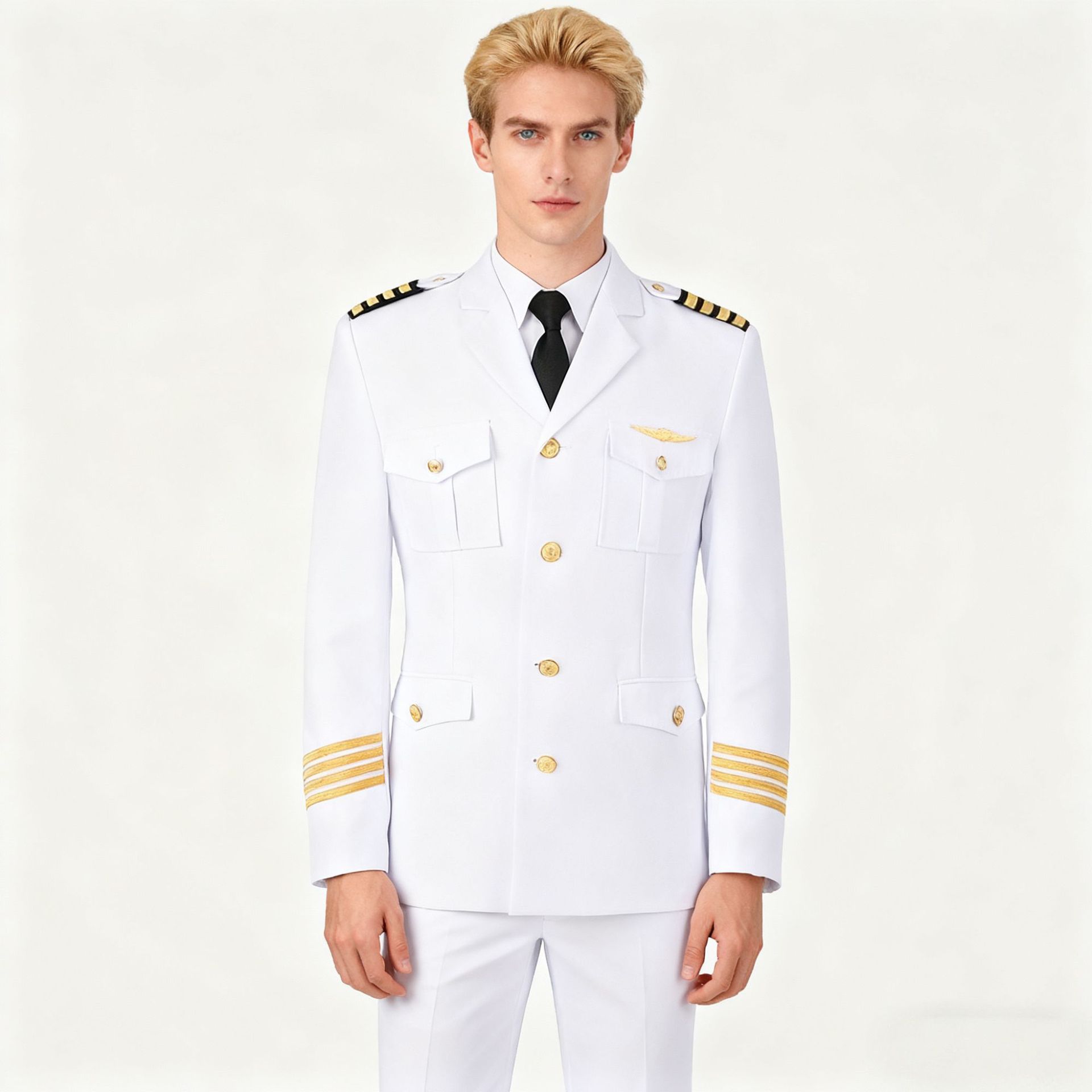 In-Stock Men's Pilot Captain Uniform Blonde Handsome Same Style Performance Cosplay Workwear Wholesale Custom Aviation Uniform