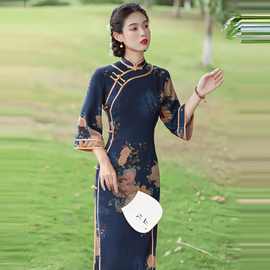 老上海旗袍2025春秋季新款中国风复古气质高端改良旗袍连衣裙女