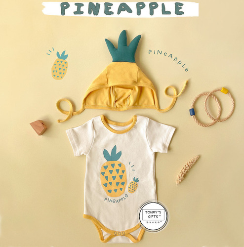 2024 new summer pineapple shape printed baby jumpsuit ins style baby hoodie baby bag fart clothing
