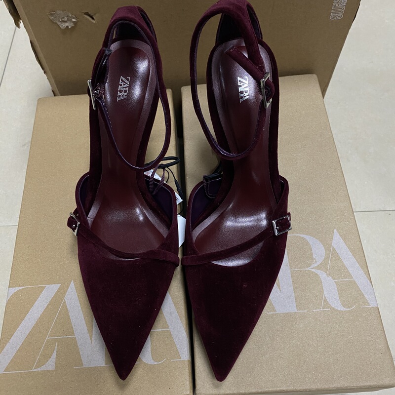 Za Manufacturer 2025 Cross-Border Export European and American Suede Women's Shoes Ankle Buckle Pointed Toe High Heels Stiletto British Style New