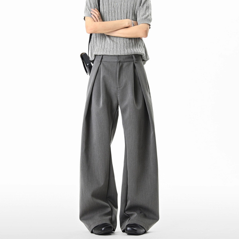 American-Style Three-Dimensional Pleated Curved Knife Trousers for Women and Men, Summer A-Line Silhouette Commuter Casual Pants, High-End Slimming Wide-Leg Pants