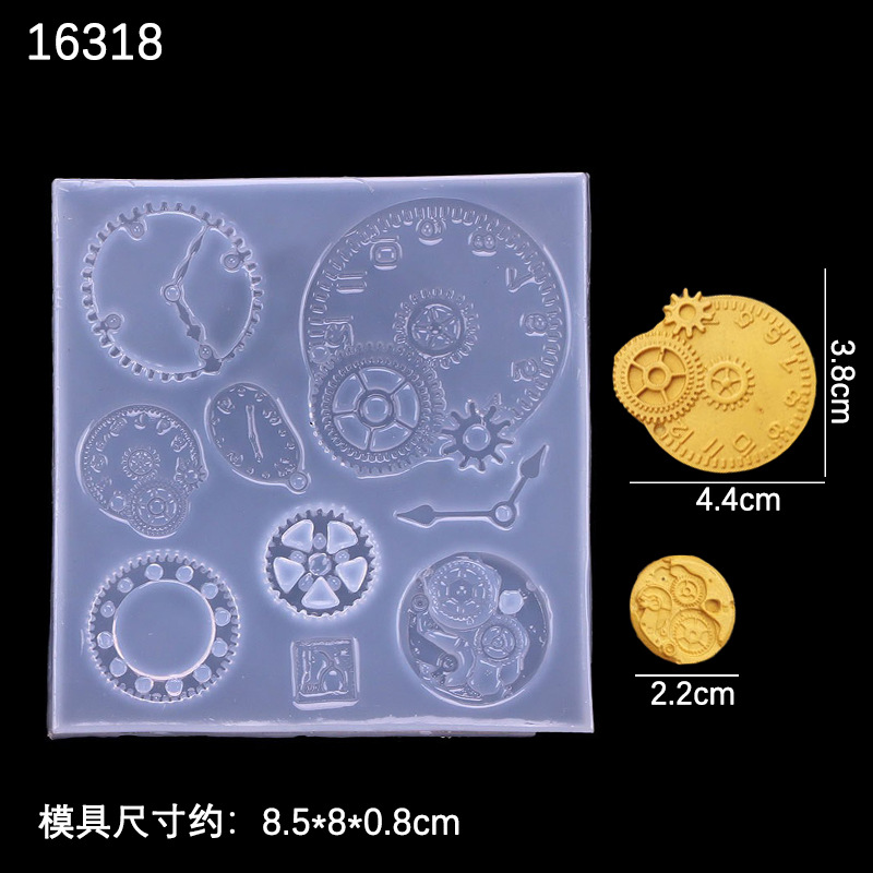 Espejo epoxi engranaje hora mano molde diy cristal epoxi uv resina pegamento simulación engranaje decorativo molde de silicona