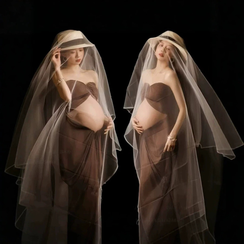 2026 New Studio Style Maternity Indoor Vintage French Simple Strapless Belly Photo Art Photography Dress