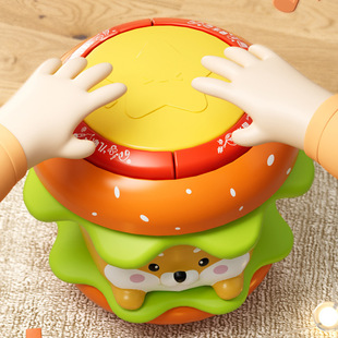 Cross-Border Children's Hamburger Puppy Hand Drum Toy Baby Parent-Child Interactive Grasping Training Early Education Musical Instrument Toy