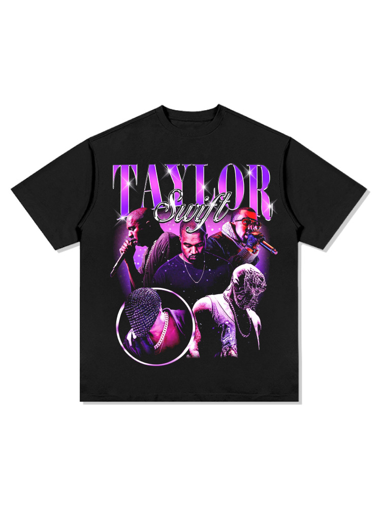 Retro KANYE WEST Spoof KANYE taylor Camiseta de manga corta suelta de algodón pesado