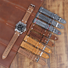 外贸热销多孔车线缝制手工复古真皮手表带 快拆开关生耳牛皮表带