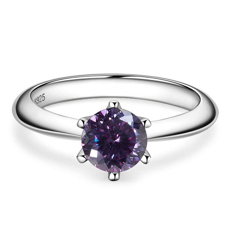 1 quilate color D mujer delicado anillo de boda de color S925 plata esterlina fuego explosivo de color