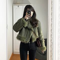 仿狐狸毛皮毛一体机车服女2025早春设计感小个子毛毛外套女