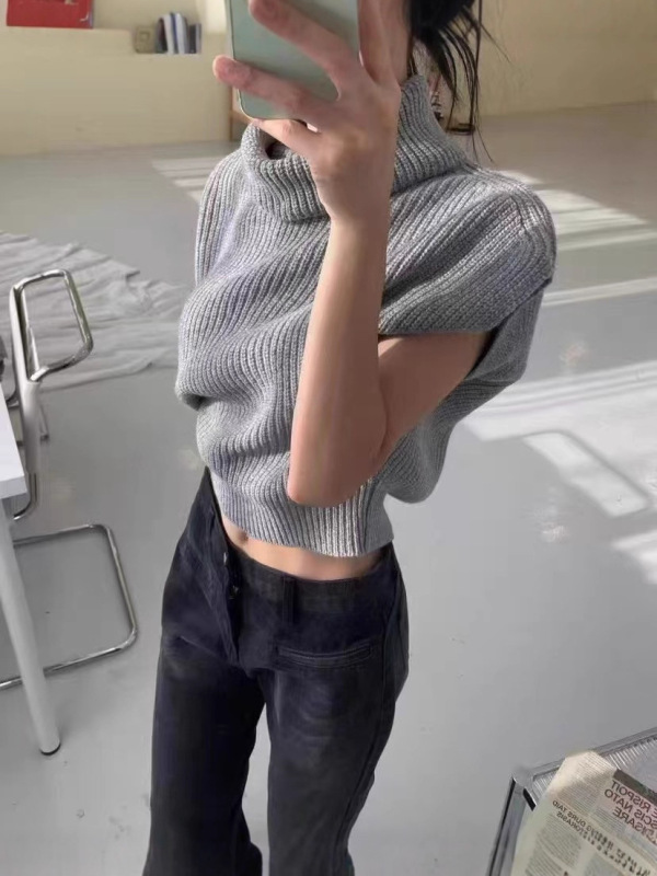 高级感针织高领背心女新款秋冬宽松洋气显瘦套头毛衣马甲坎肩外搭|undefined