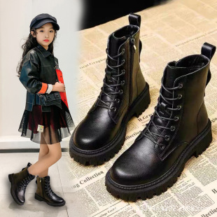 Girls' Boots 2024 New Autumn and Winter Style Fleece-Lined and Cotton Kidsren's Cotton Boots Trendyy Versatile Little Princess Cotton Shoes