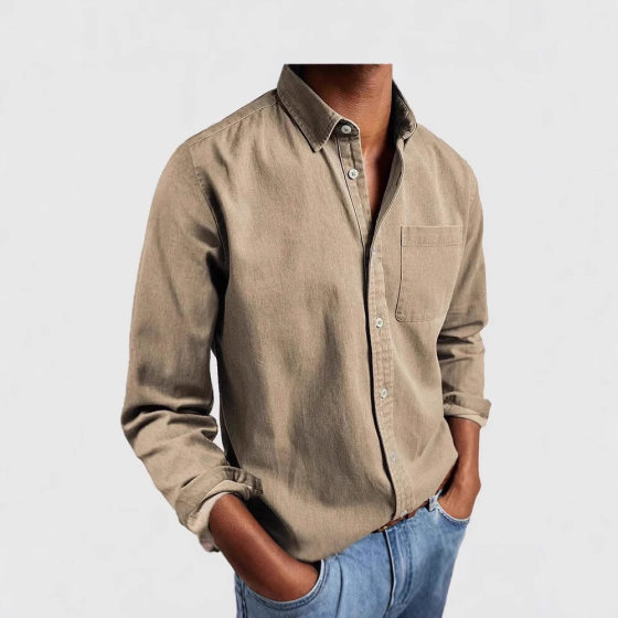 2025 Cross-border Europe and America Amazon Independent Station Men's Denim Fabric Shirt Long Sleeve Casual Lapel Men's Shirt