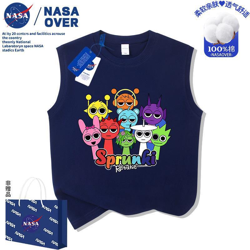 Nasa Kidsren's Sprunki Rhythm Box Printed Cartoon Vest for Boys and Girls Summer Pure Cotton Sleeveless Bottoming T-Shirt