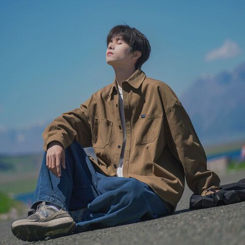 Japanese-style black workwear long-sleeved shirt jacket for men, spring and autumn version, retro versatile loose-fitting shirt