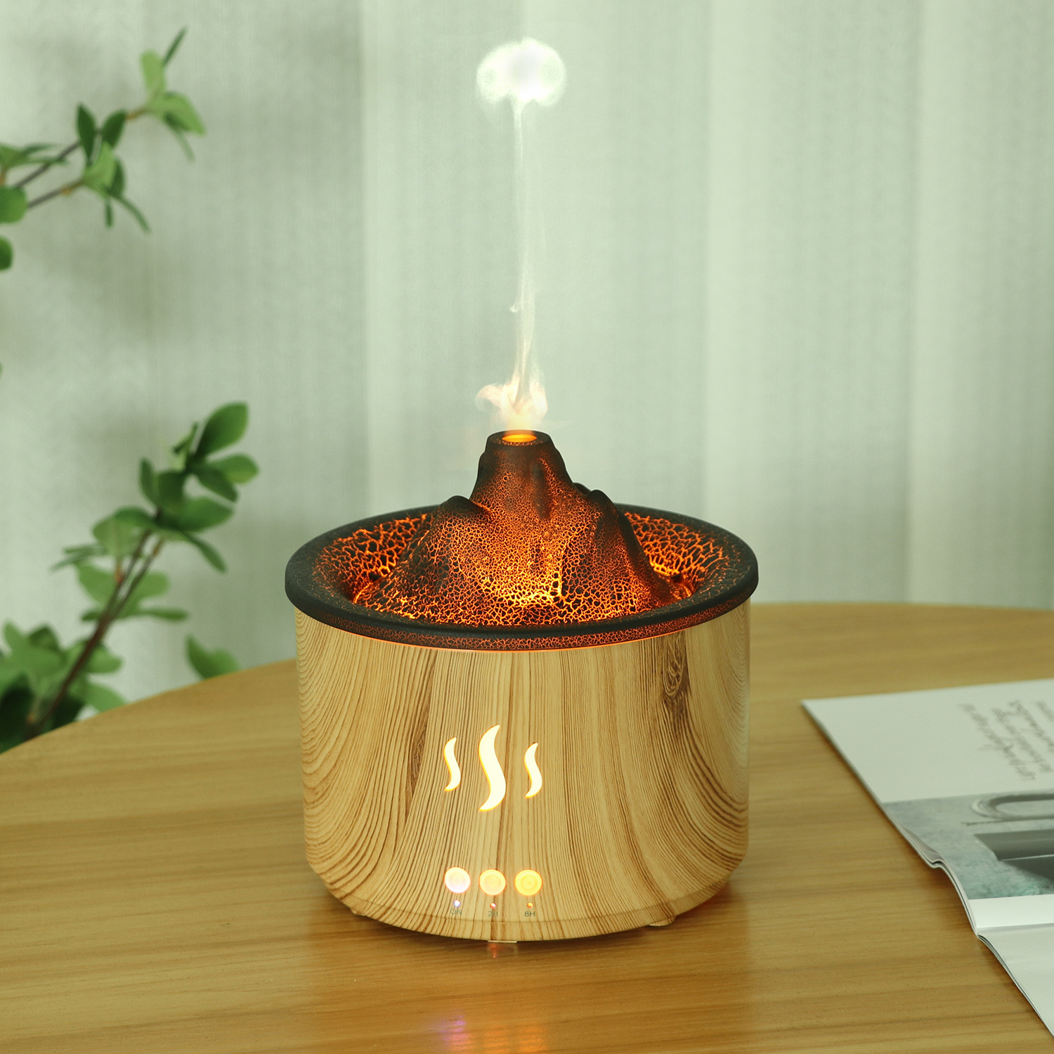 Nueva llegada anillo de humo spray de modo dual máquina de aromaterapia ultrasónica humidificador de aceite esencial llama lámpara azul erupción volcánica