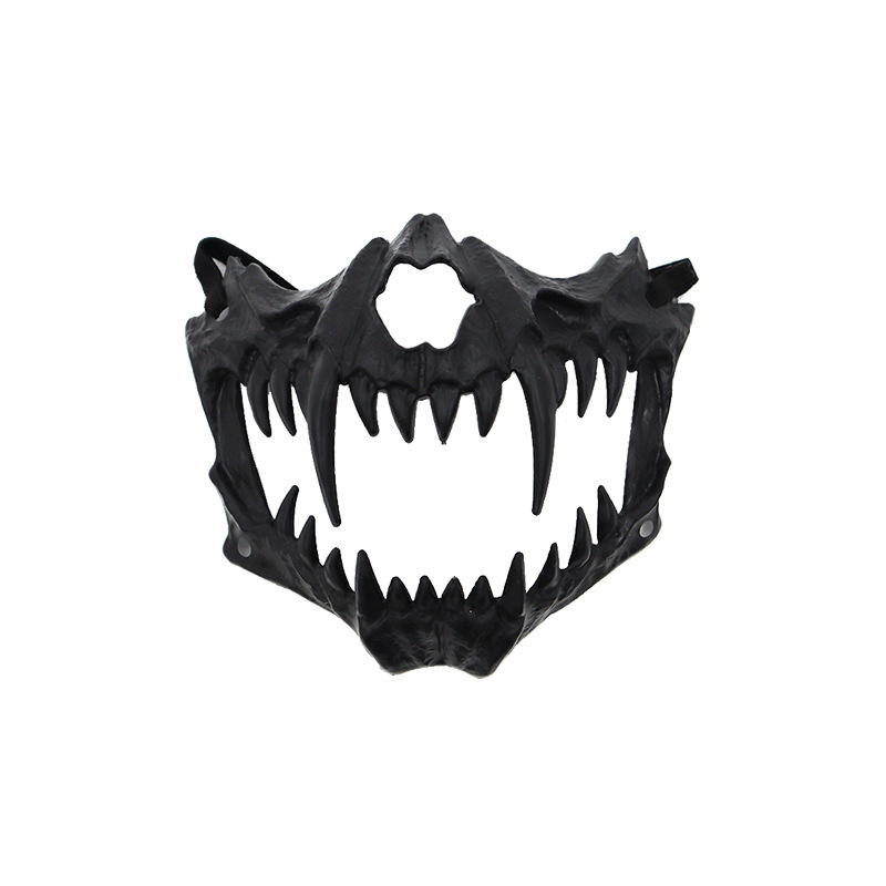 fiesta máscara de esqueleto dientes largos demonio esqueleto mitad cara máscara de lobo detrás máscara gigante disfraz de Halloween