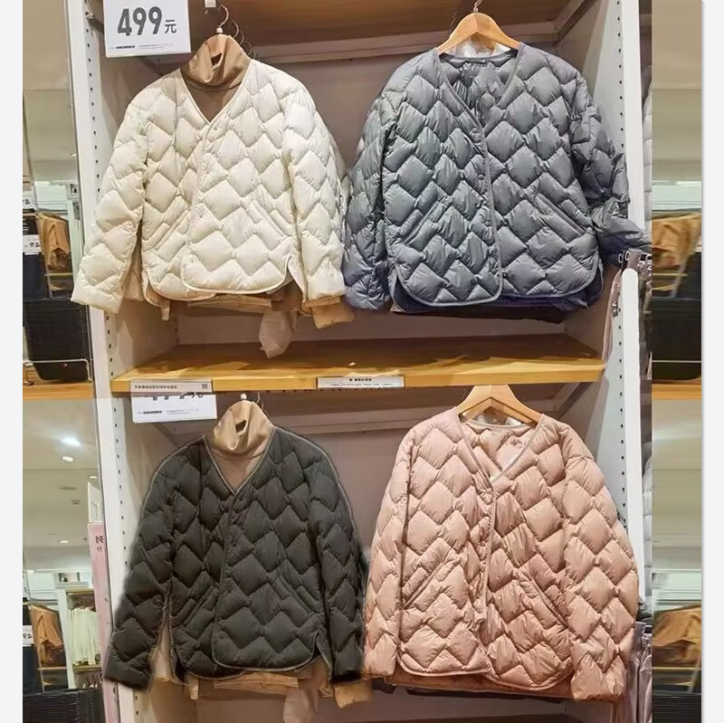 2023 autumn and winter new lightweight down jacket women's high-grade light down casual rhombus Plaid portable short coat