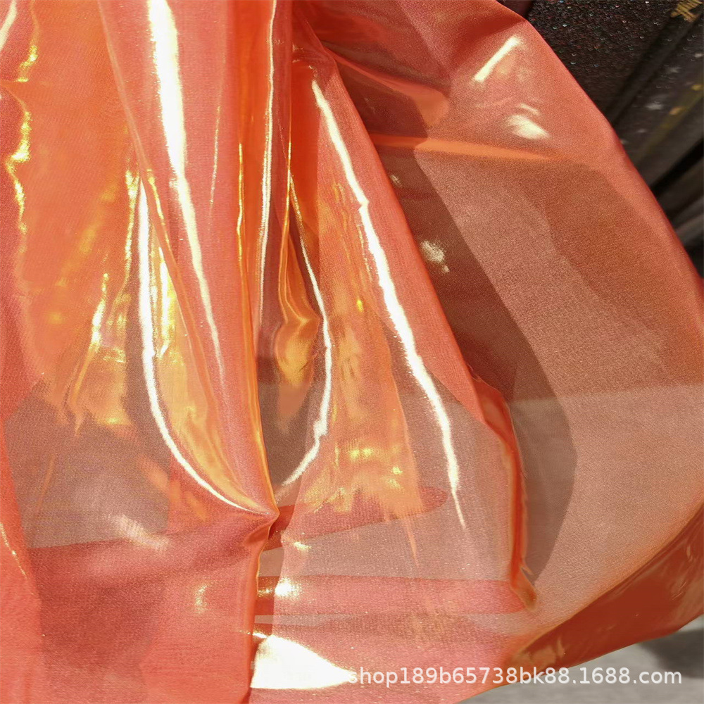 液态金属质感光泽闪光雪纺面料镜面银色吊带裙礼服设计师面料