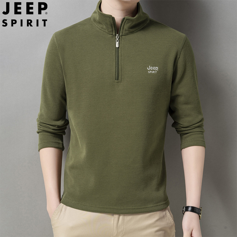 JEEP SPIRIT抓绒卫衣男春秋新款男士纯色半拉链打底衫防寒保暖套