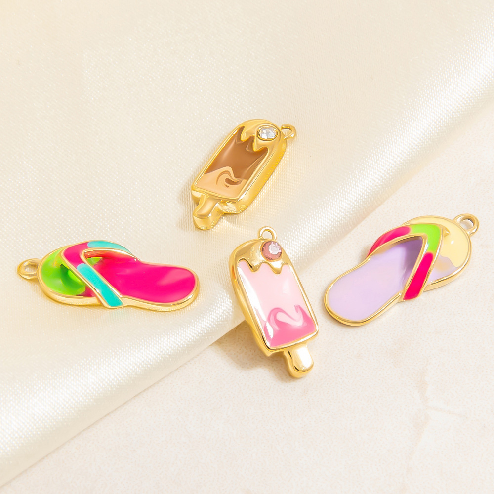 Pendant Jewelry Making Type 1 Piece 304 Stainless Steel PVD Coated Real Gold Plated Slippers Apple Ice Cream Polished Pendant DIY Ornament Accessories