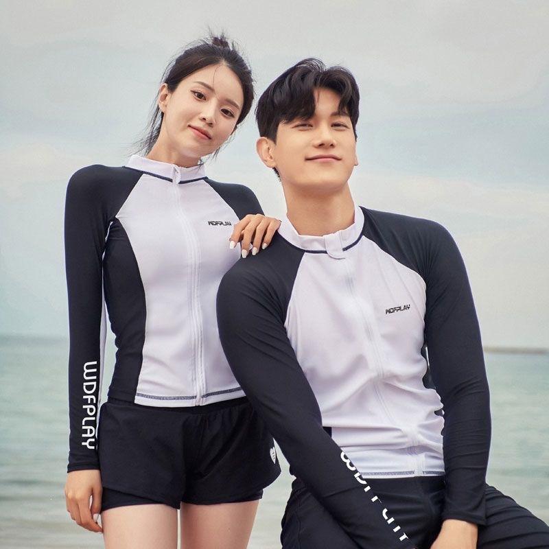 New style couple's long-sleeve diving suit for men, conservative slim-fit, square-cut, student long-sleeve hot spring swimwear