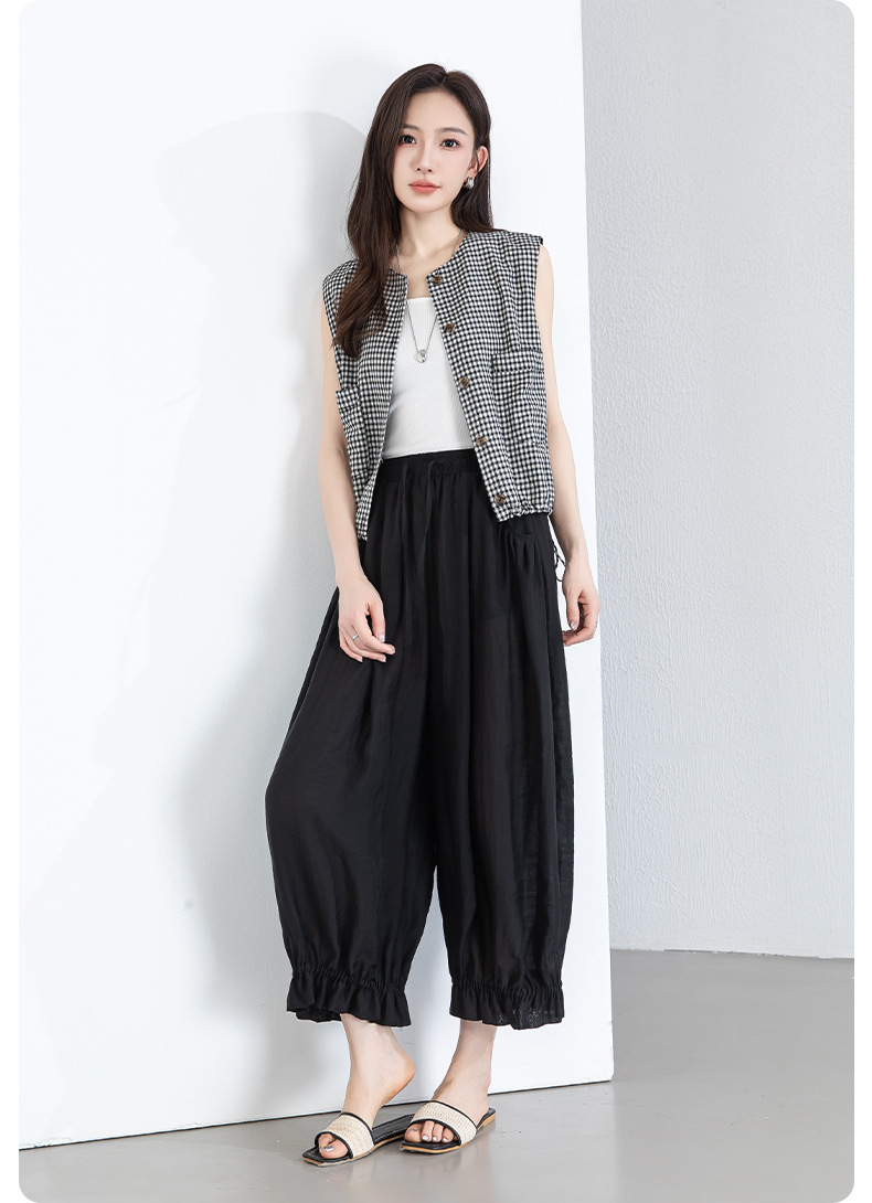 Quần culottes nữ ống rộng cạp chun co giãn, chất liệu Lyocell thoáng mát, dáng hoa tulip che khuyết điểm — màu đen chi tiết 27